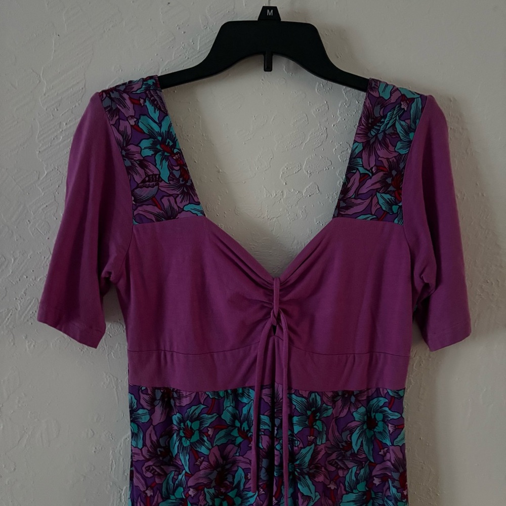 New Rainbow Jo Dress Women’s Small Purple Floral Maui Hawaiian Short Sleeve Maxi